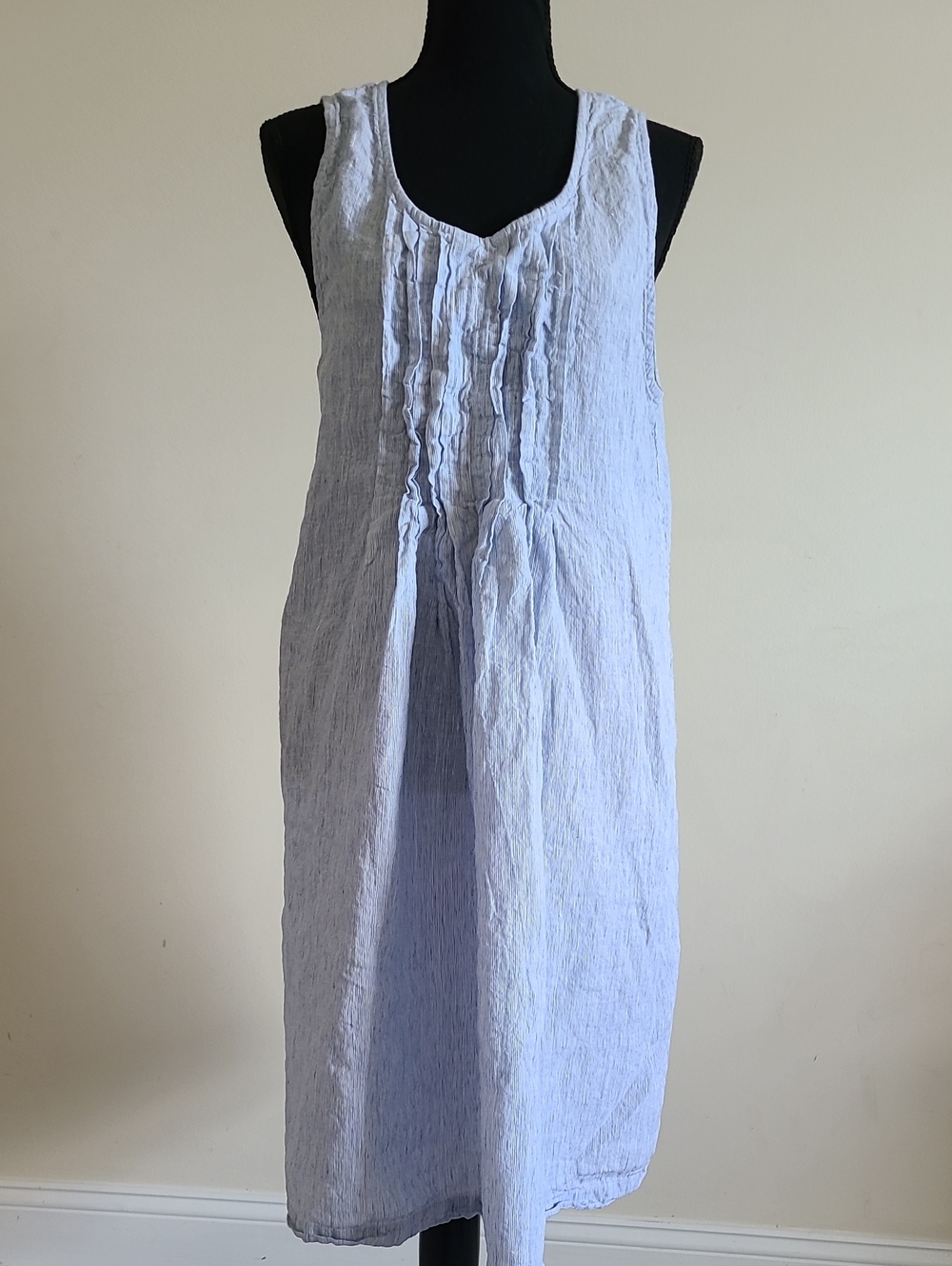 Pine Cone Hill 100% Linen Dress S M Blue Stripe Relaxed Lagenlook Coastal